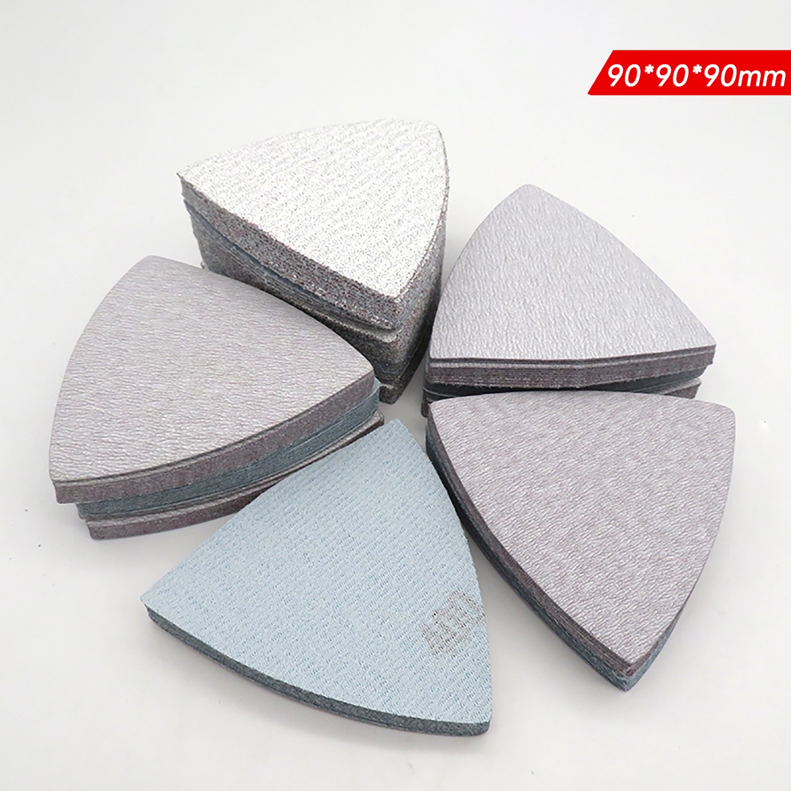 90mm Hook Loop Delta Sanding Sheets Triangular Detail Sandpaper Pads 60-1000Grit