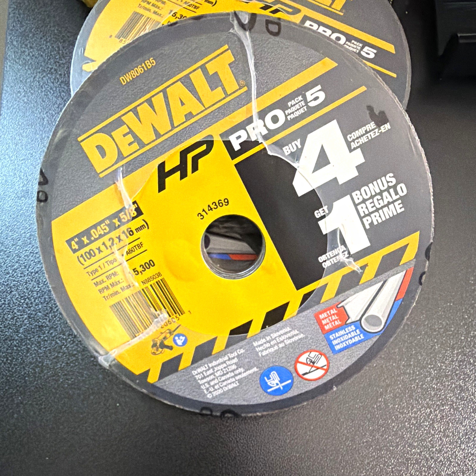 DEWALT DW8061B5 HP Pro 4 in x .045 in Cut-Off Wheels 5/8 in Arbor 5 Pack