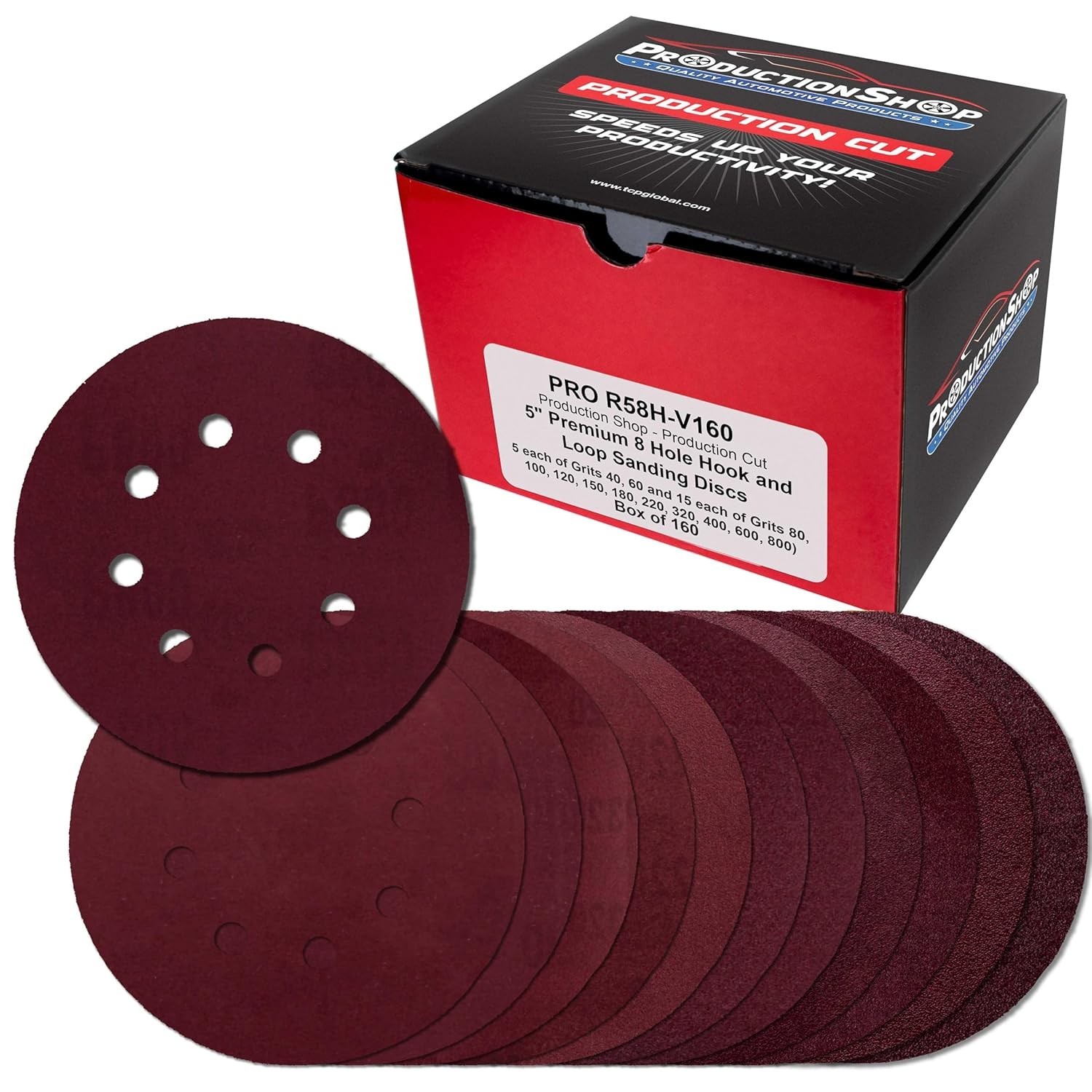 160 Pack 5 inch Sanding Discs 8-Hole Red Variety Pack Grit, Hook ,Loop Sandpaper