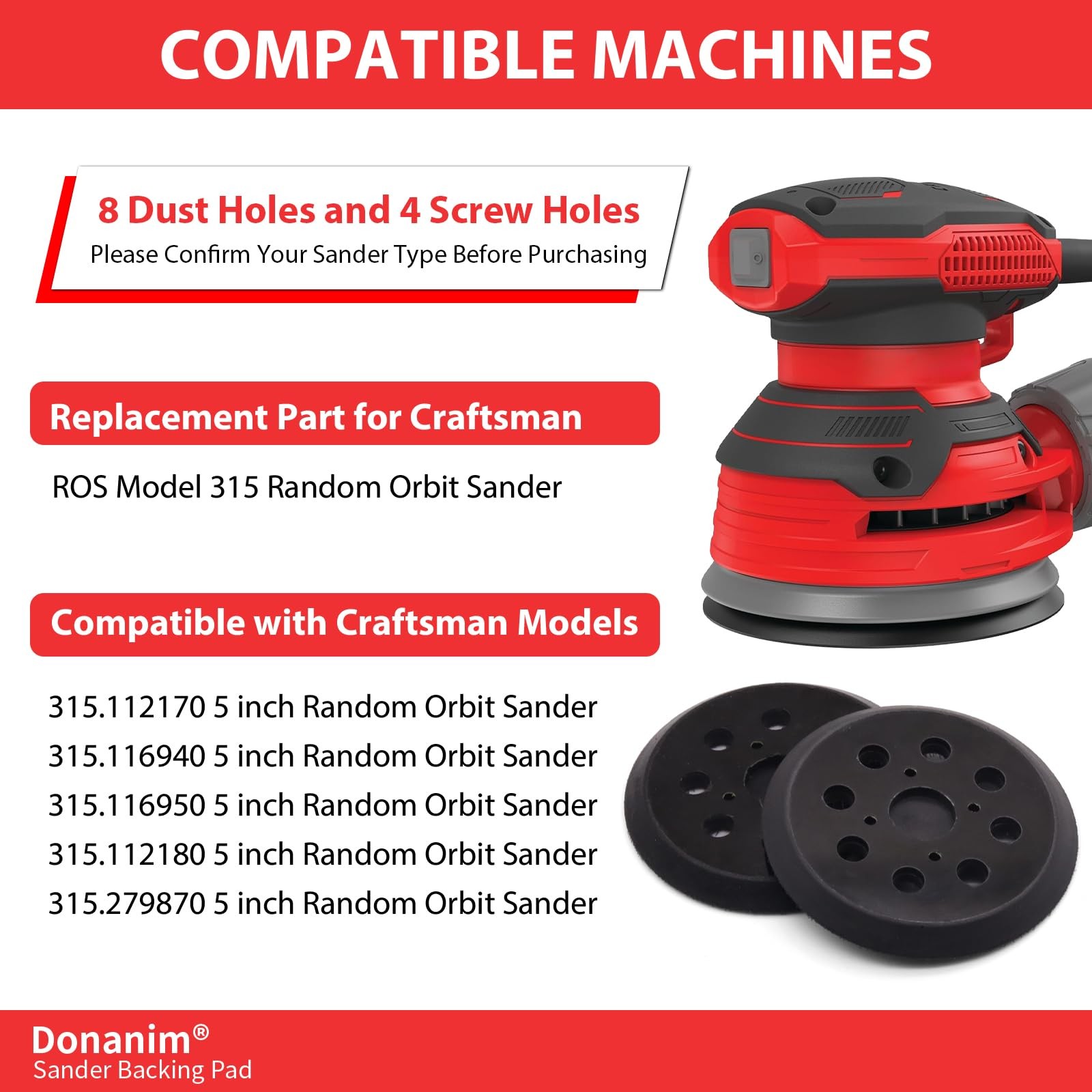 2Pack 5” 8 Hole Sander Pad Compatible with Craftsman 315.112170 315.116940