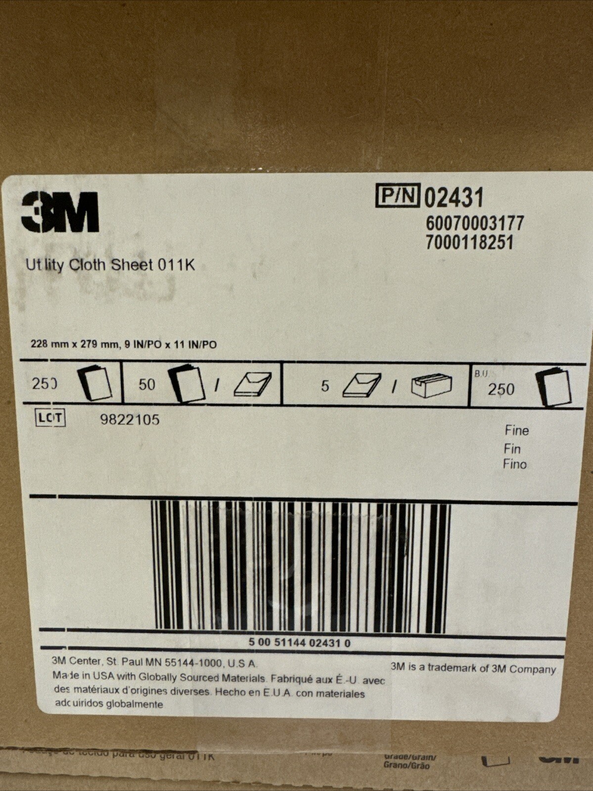 5X 3M 02431 Utility Cloth Sheet 011K 50 Sheets 9″ Inch x 11″ Inch Fine