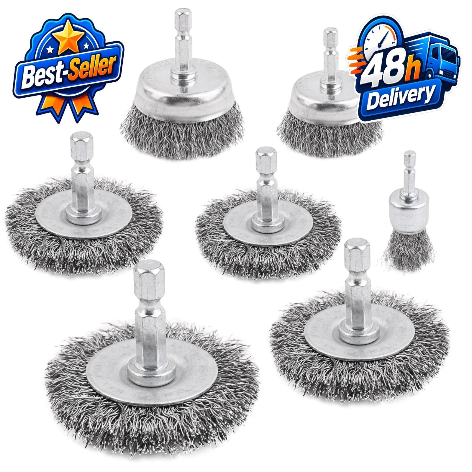 Rtsyful Wire Brush Set 7 Pcs – Coarse Crimped Carbon Steel Attachments