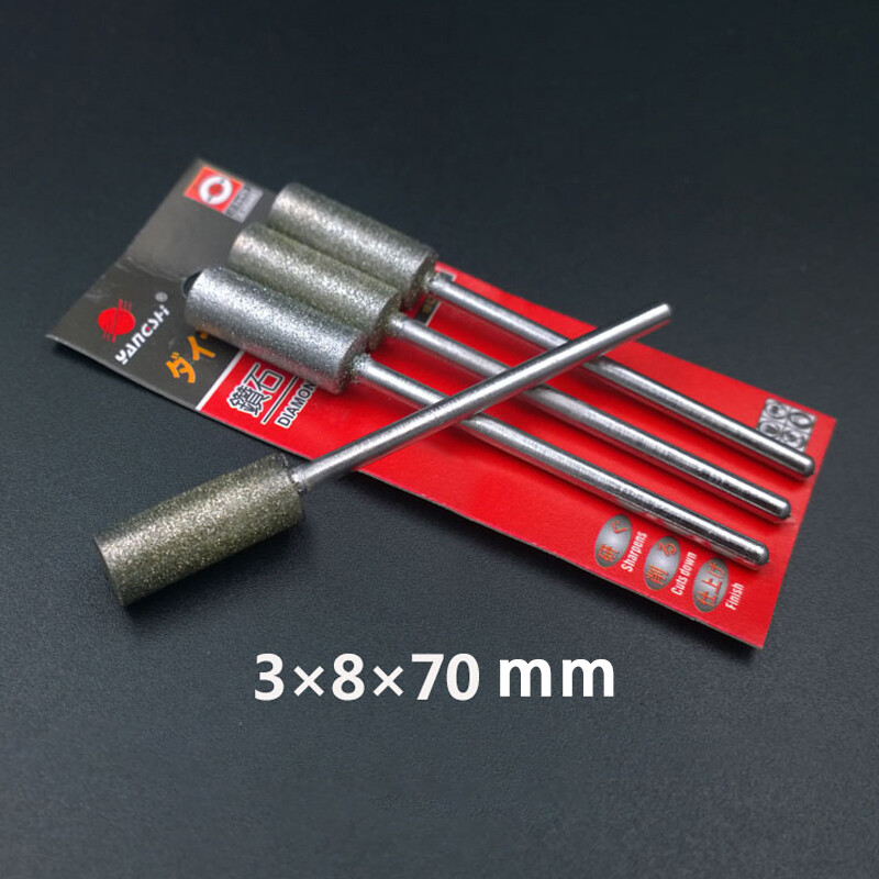 3mm Shank Flat Cylindrical Diamond Grinding Heads Burr Drill Bits 70mm Length