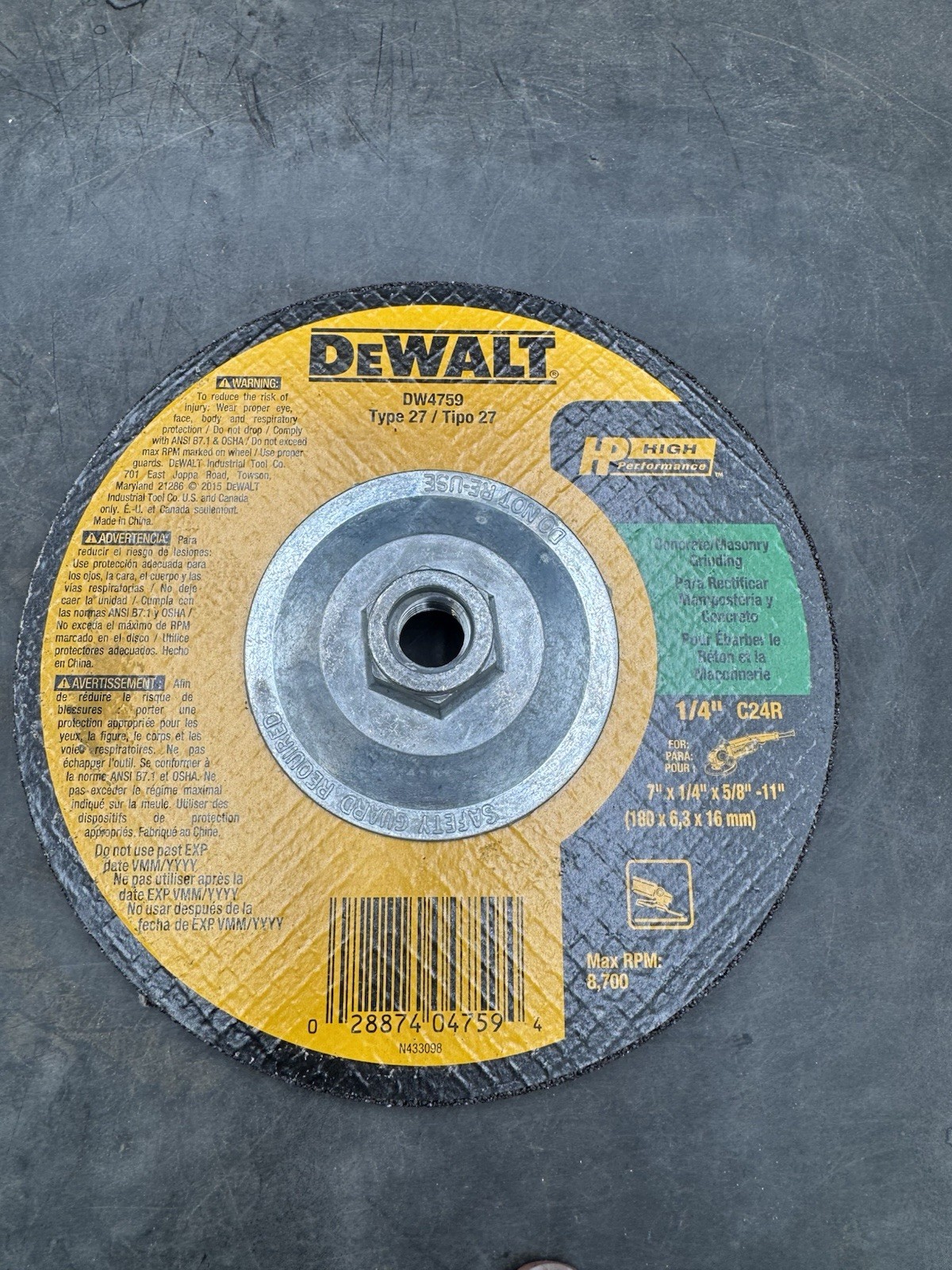 “NEW” Dewalt DW4759 7″ X 1/4″ X 5/8-11 ” Masonry Grinding Wheel