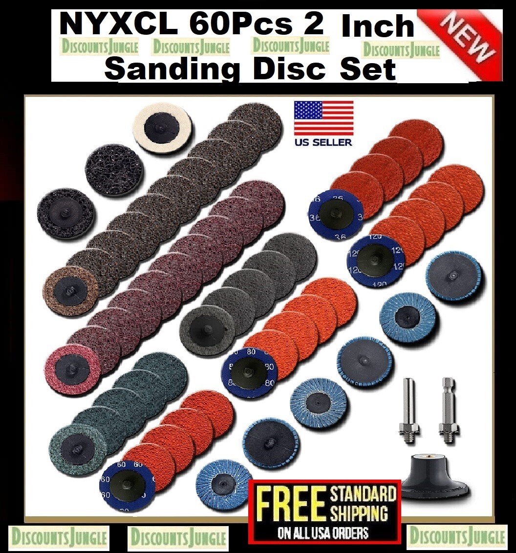 NYXCL 60Pcs Sanding Discs Set Discs 2 Inch Nylon main W/ 1/4 Holder Die Grinder