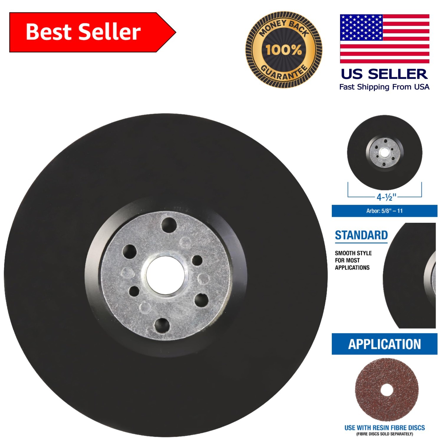 Medium Grit Silicon Carbide Backing Pad 4-1/2″ x 5/8″-11 for Angle Grinders