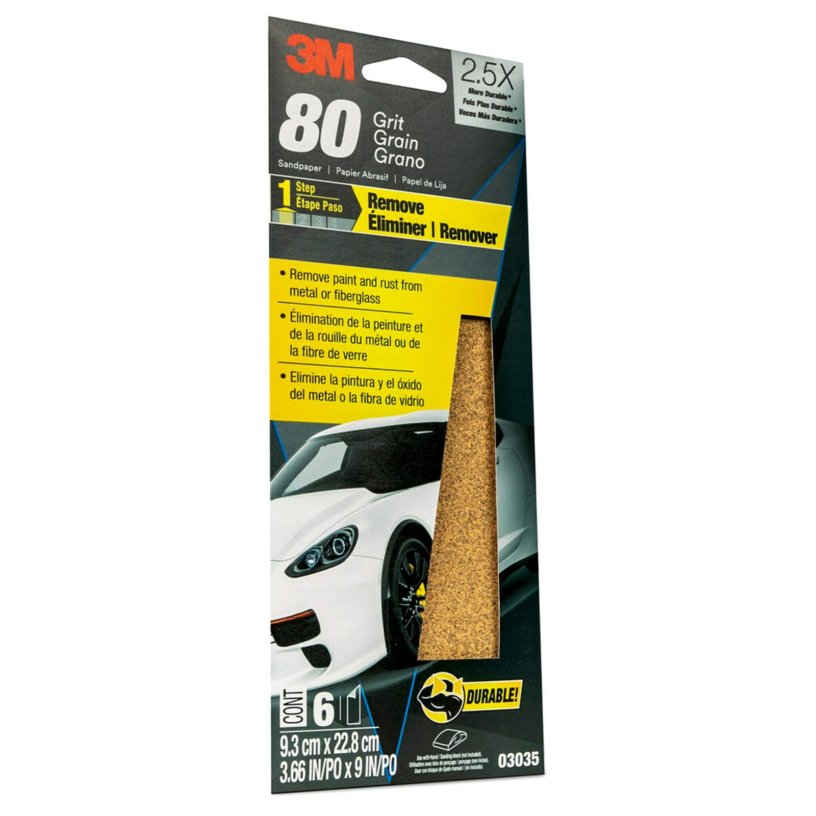 3M Sandpaper 80 Grit 3 2/3 in x 9 in 6 Sheets for Wood Metal Finishing