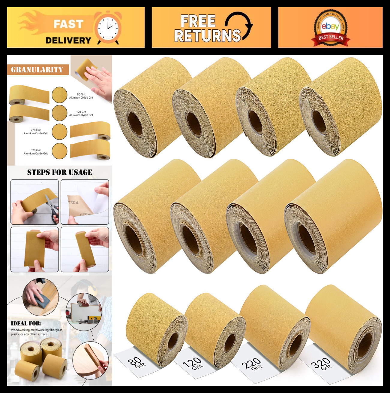 18 Rolls PSA Sandpaper 90 Yards 40-600 Grit Self-Adhesive Longboard 2.75″ Wide