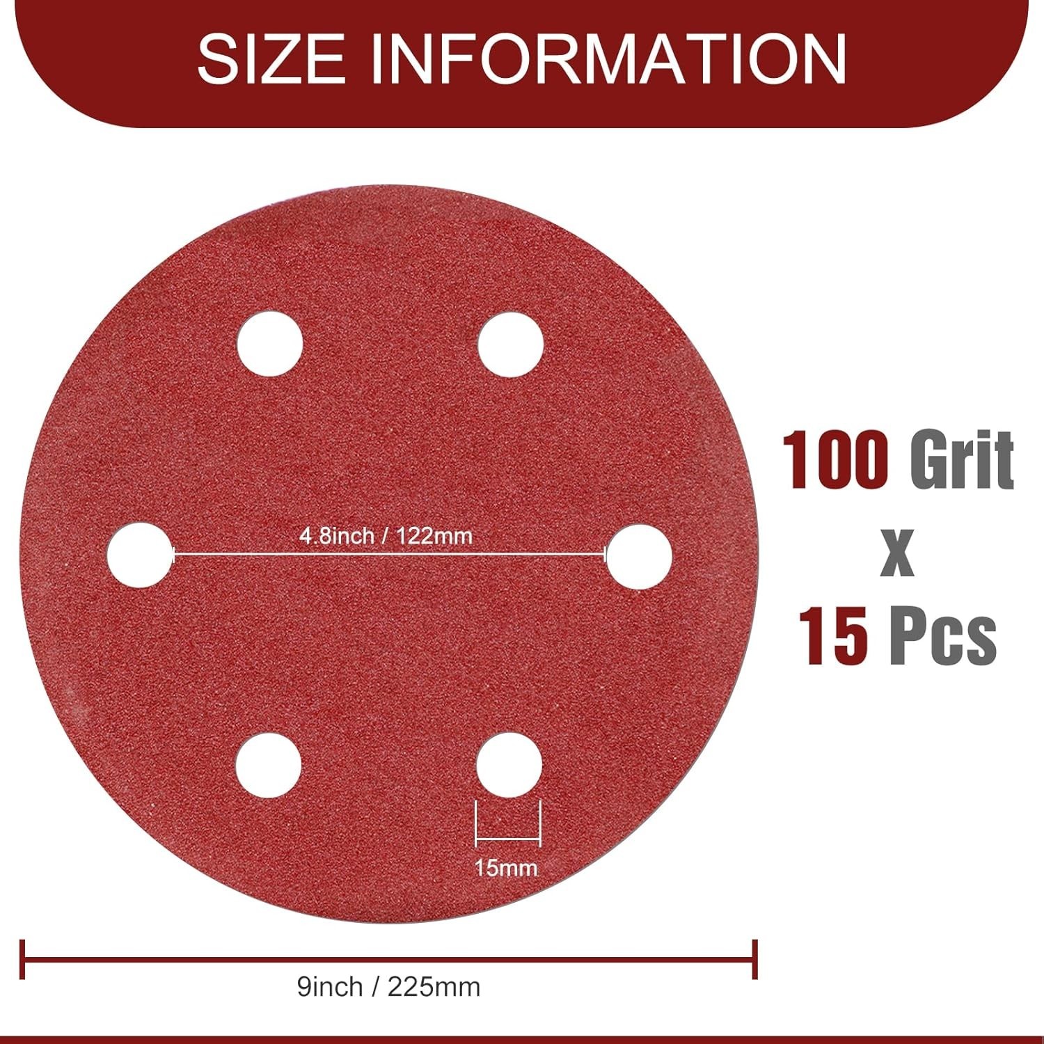 9 Inch 6 Hole Sanding Discs 180 Grit Hook and Loop for Drywall Sander 15PCS
