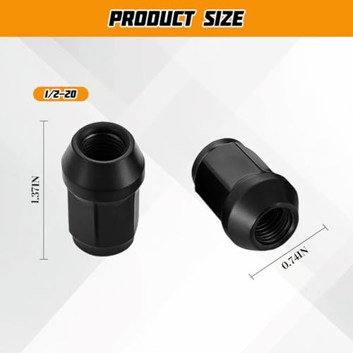 20PCS Carbon Steel Closed-End Wheel Lug Nuts | bulge acorn M1/2-20 Black