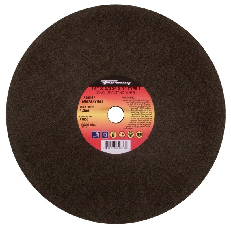 Forney 71866 Aluminum Oxide 4336 rpm 14 Dia. in. Cut-Off Wheel 3/32 in. Thick