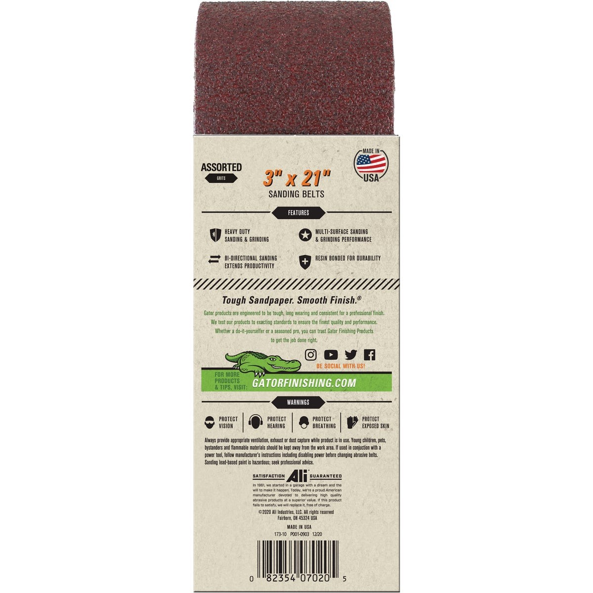 Gator Blade 3 In. x 21 In. 50/80/120 Grit Sanding Belt (5-Pack) 7020GA Gator
