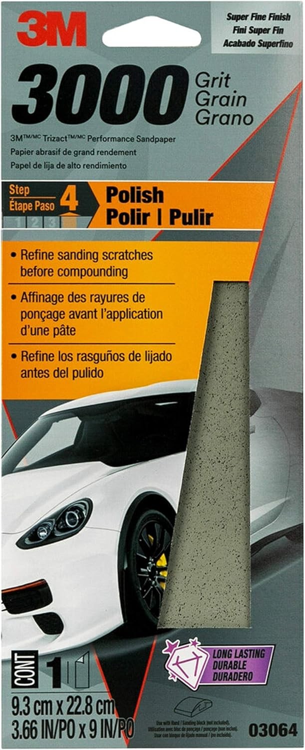3M Performance 3000 Grit Sandpaper, 3-2/3 in x 9 in, 3 2/3 x 9 Gray
