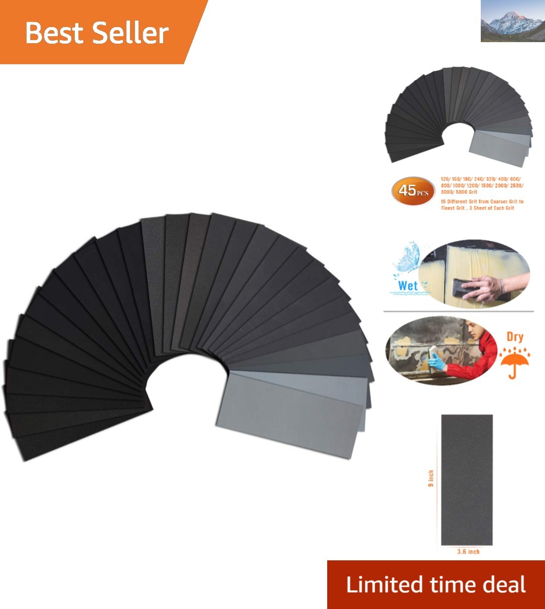 45PCS Wet & Dry Sandpaper Set – Versatile for Wood & Metal Refinishing