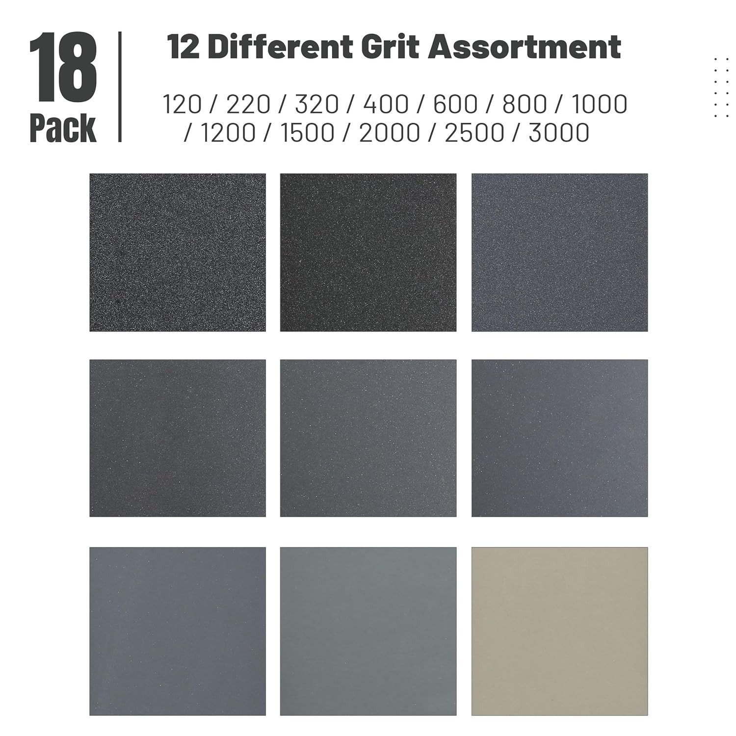 All-in-One 18 Pack Sandpaper – Wet Dry Assorted Grits for Automotive & Furniture