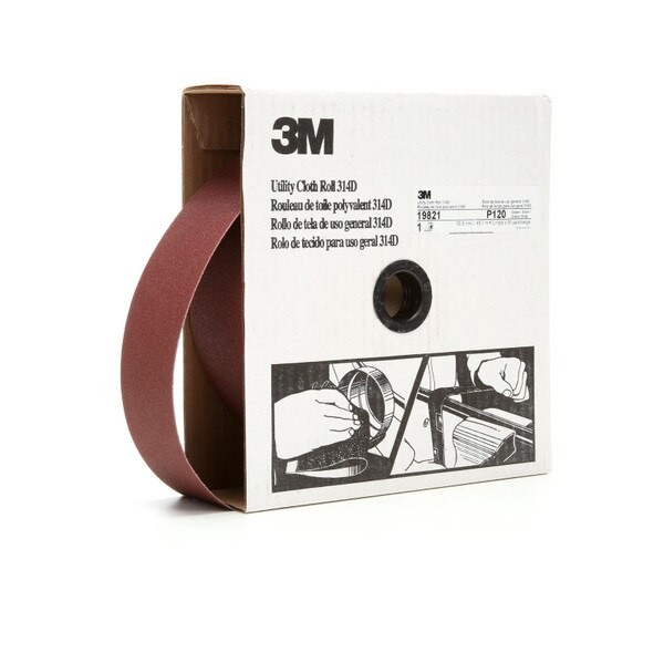 3M Utility Cloth Roll 314D, P120 J-weight, 2 in x 50 yd