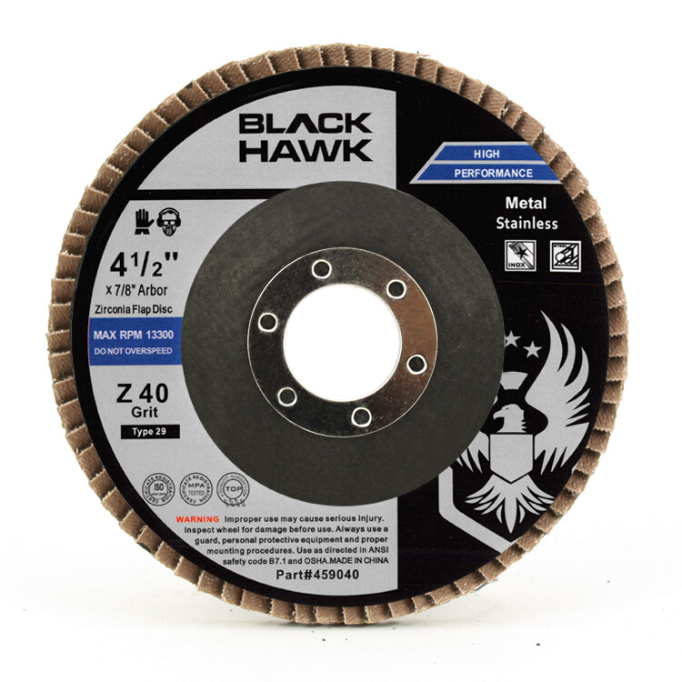 5 Pack 4.5″ x 7/8″ Black Hawk 40 Grit Zirconia Flap Disc Grinding Wheels T29