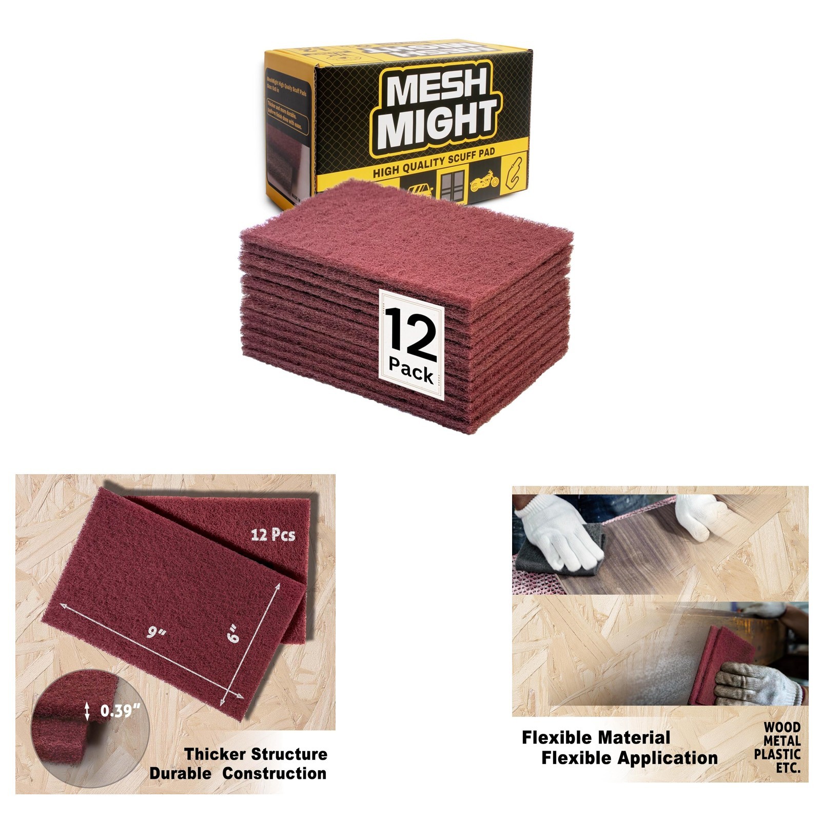 Sanding Pad Non-Woven Red P320 Aluminum Oxide 6×9 Inch Auto Body Woodworking