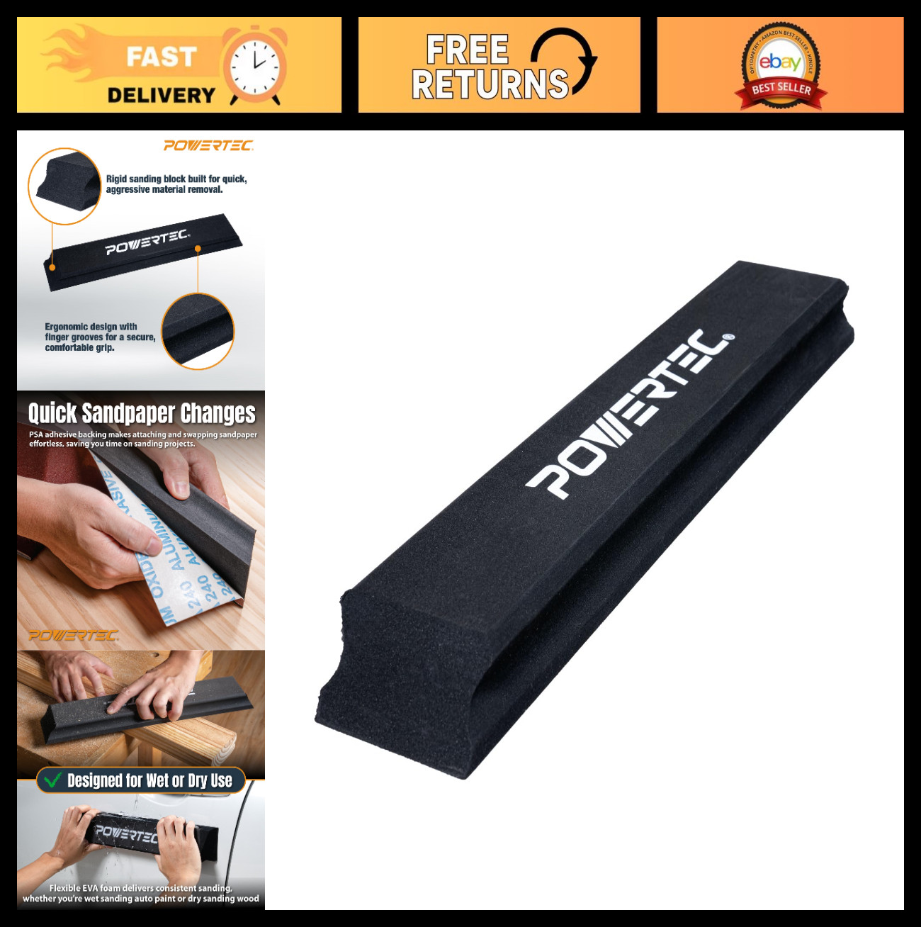 16″ PSA Sanding Block for Auto Body, Woodworking & DIY – Long Hand Sanding Tool