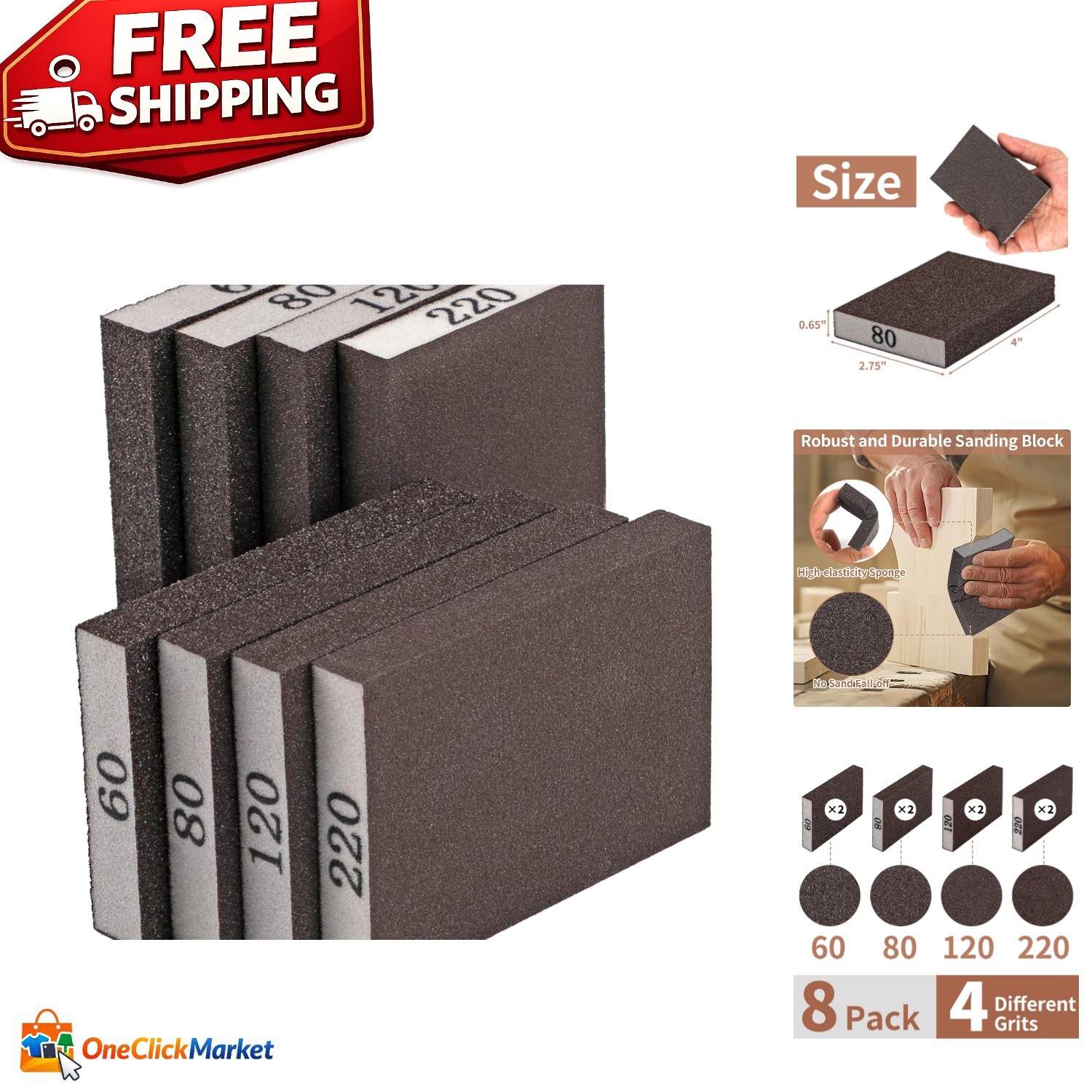 Durable Sanding Sponge Assortment – Grits 60-220 for Home Renovation Projects