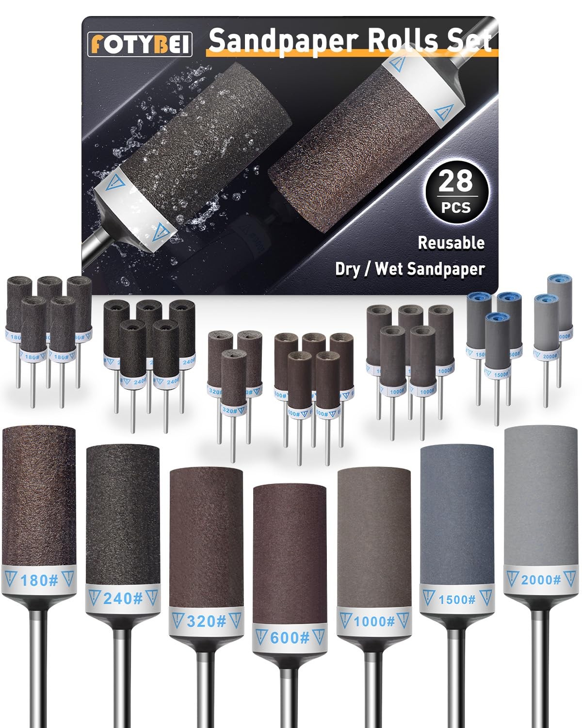 28Pcs Sanding Drums Sandpaper Sticks Set for Dremel Rotary Tool with 1/8″ Sha…