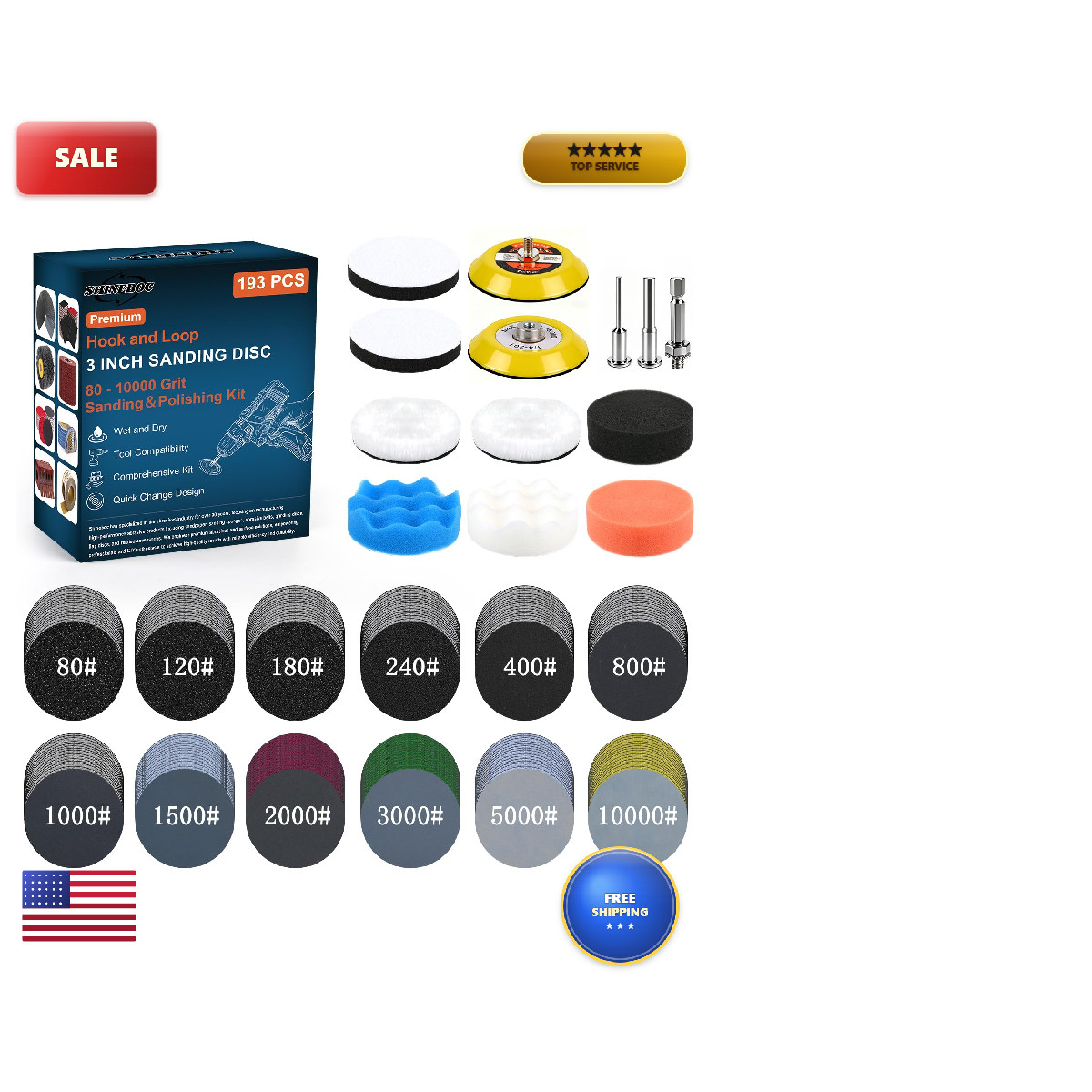 Shineboc 193Pcs 3 Inch Polishing Kit Hook And Loop Sanding Discs Headlight