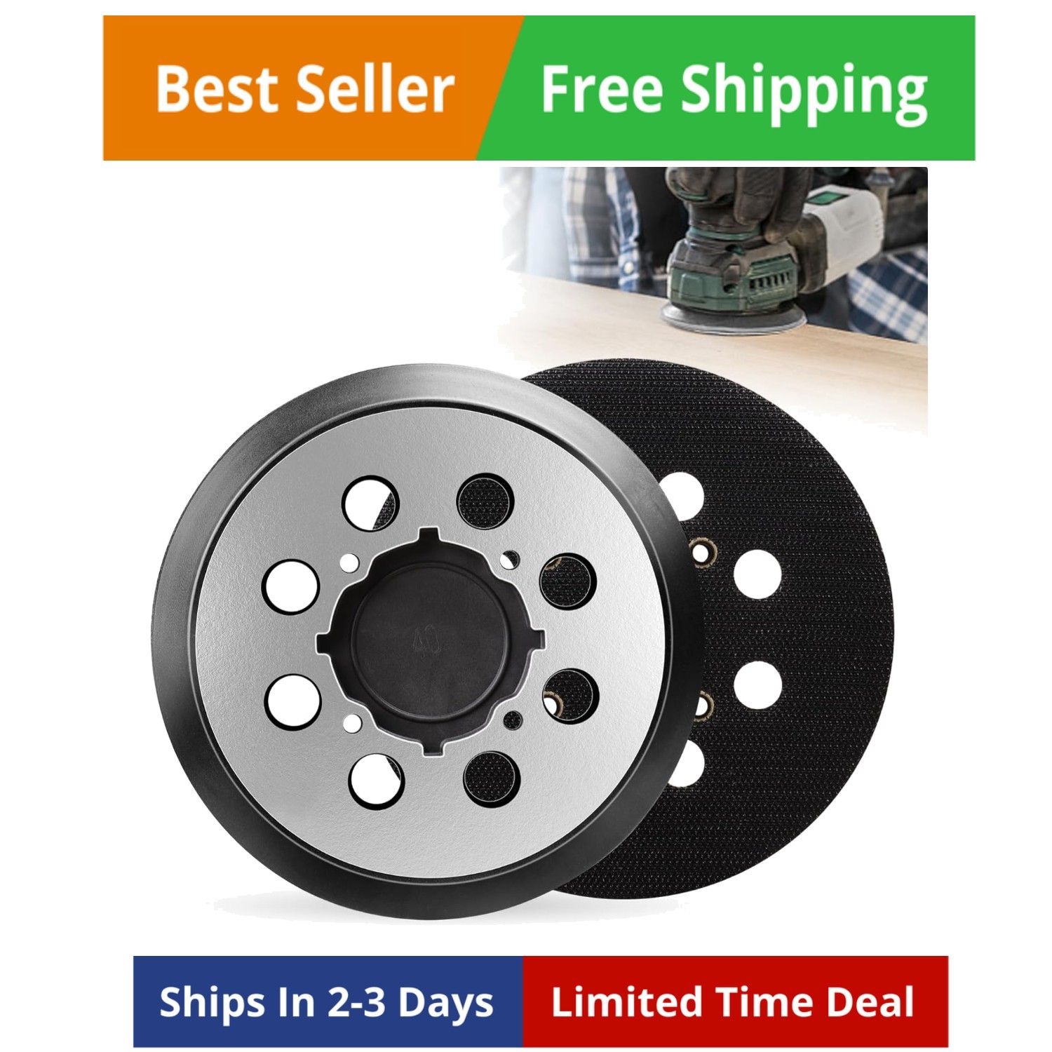 2 Pcs 5 Inch 8 Hole Sander Pad 4 Screw Holes Hole Hook and Loop Aluminum Allo…