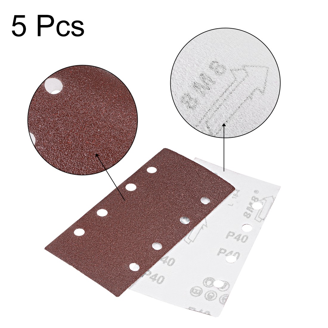 40-Grit 8-Holes Hook and Loop Sanding Sheet 7.3″x3.6″ Wet Dry Sandpaper 5pcs