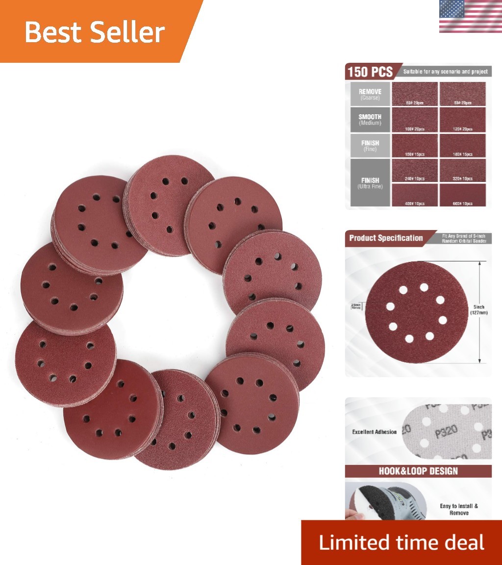 Professional 150-Piece Sanding Discs – 5-Inch, 8-Hole Design for Smooth Results