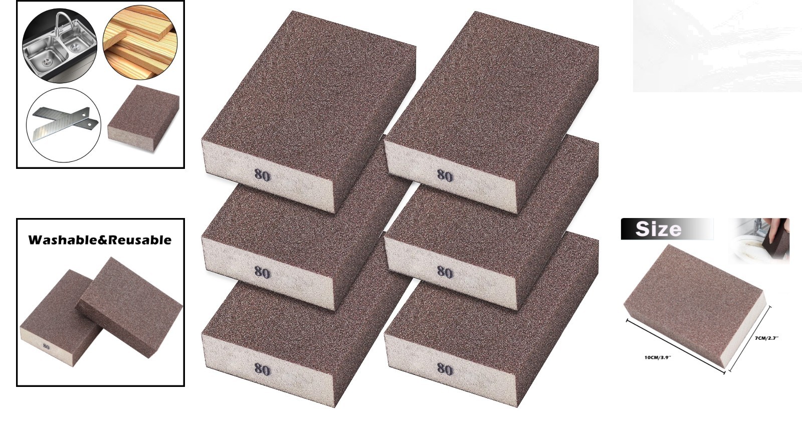 6 High-Performance 80 Grit Sanding Blocks – Washable for Long-lasting Use