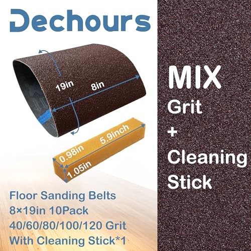 10pk 8″ x 19″ Sanding Belts Assorted 40-120 Grit w/ Cleaning Stick