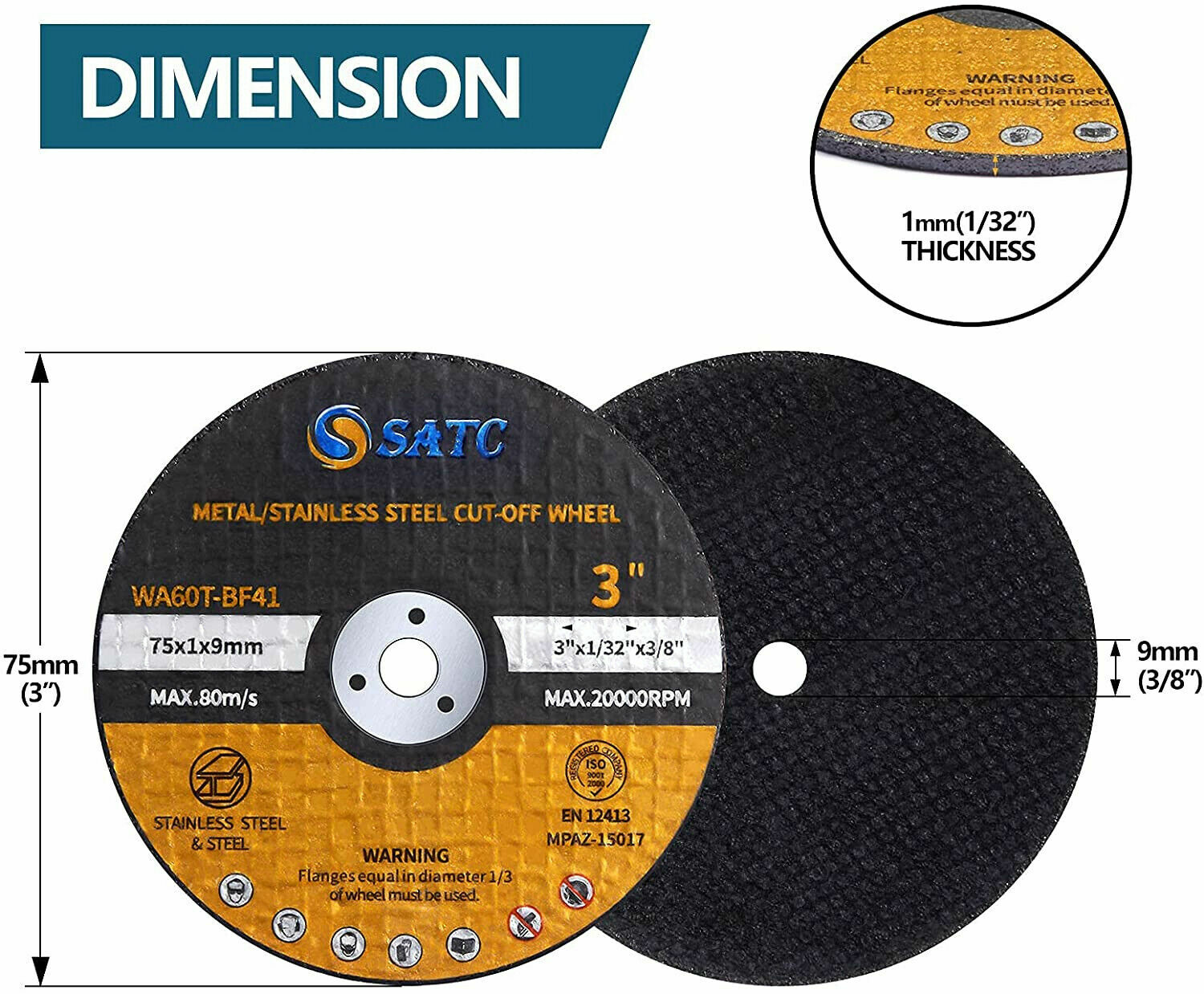 25 PCS Cut Off Wheels 3″x1/32″x3/8″ Ultra Thin Die Grinder Metal Cutting Discs