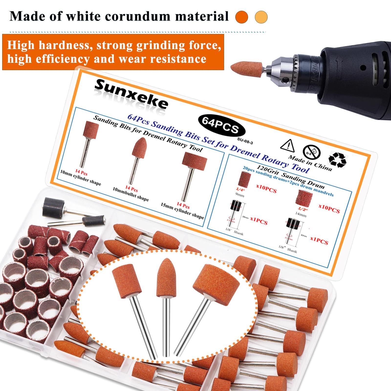 64Pcs Sanding Bits for Dremel Rotary Tool, Grinding Stones with 1/8 Inch Shan…