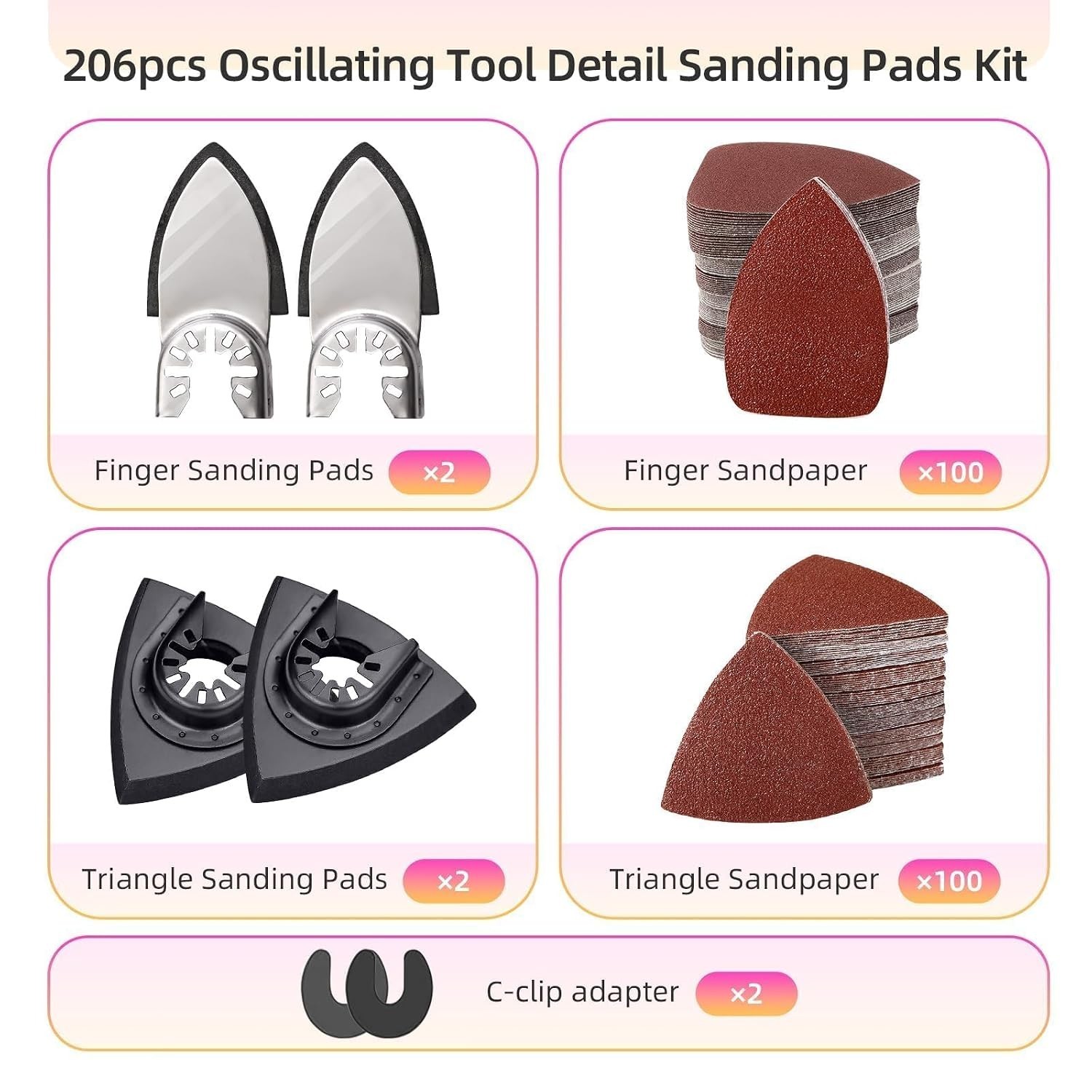 206-Piece Oscillating Tool Sanding Pad Kit for Wood and Plaster