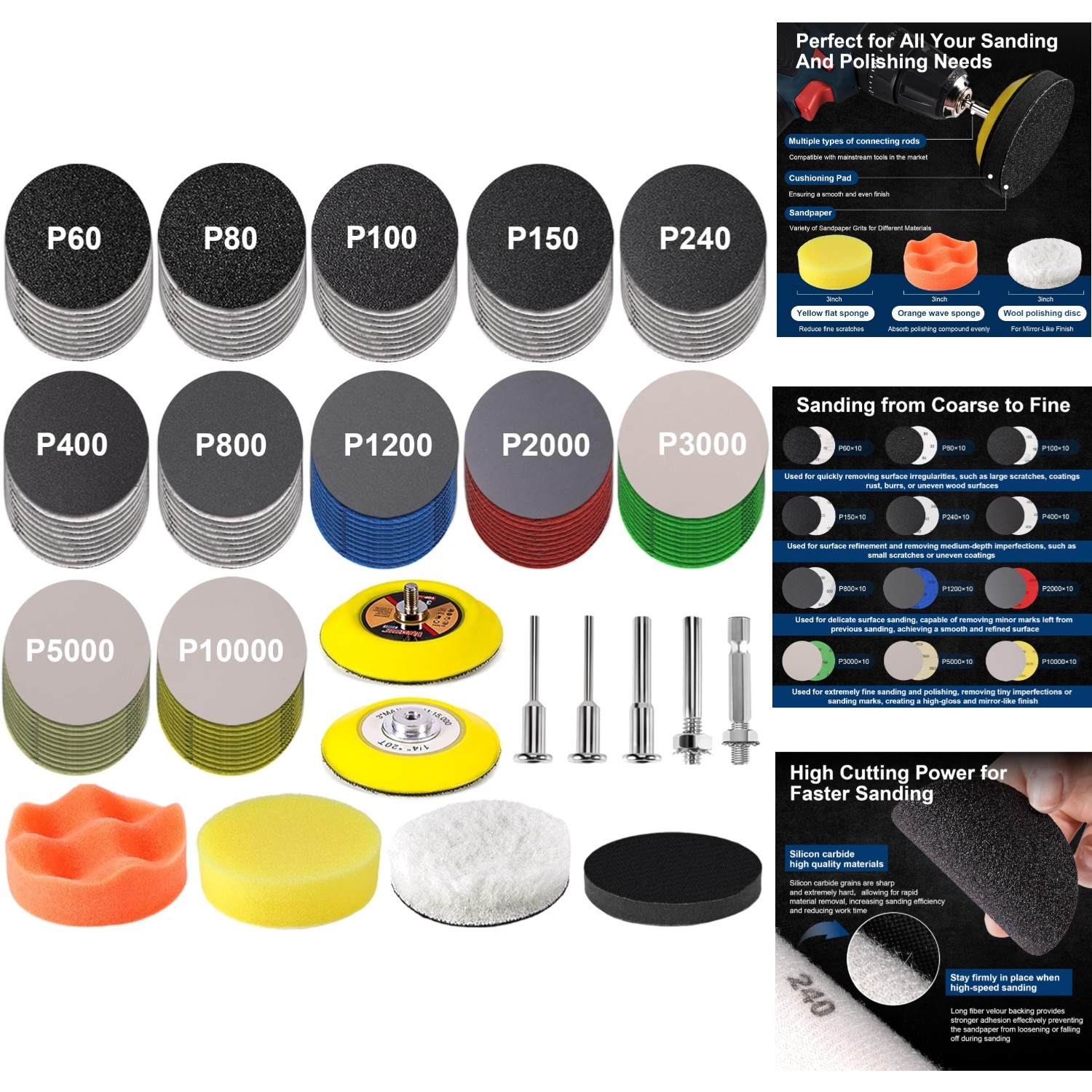 131pc 3″ Sanding Discs Set Headlight Restoration Kit 60-10000 Grit Hook and Loop