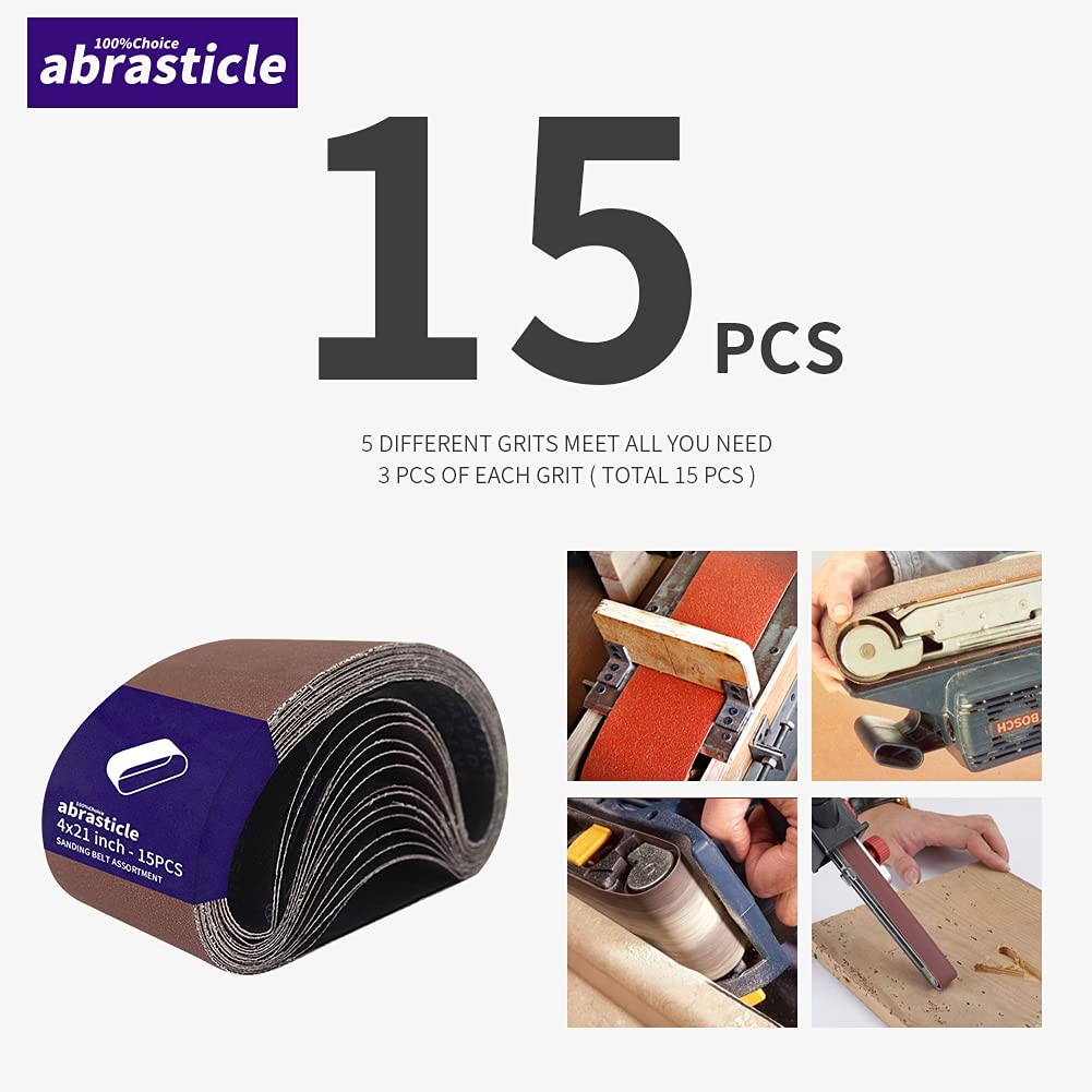 15 Pcs 4×21 Inch Aluminum Oxide Sanding Belts – 80 to 400 Grit Assortment