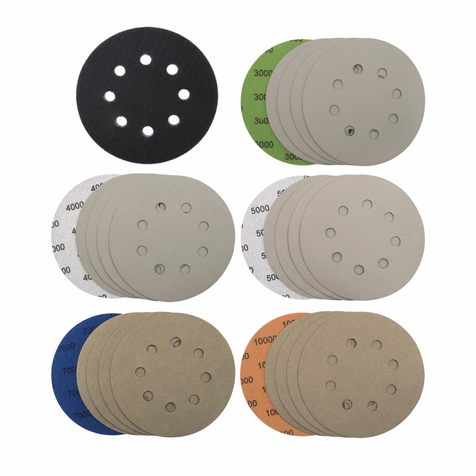 21x 5inch Wet Dry Sanding Disc 3000-10000Grit W/ Pad Hook Loop Orbital Sandpaper
