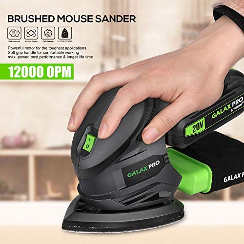 20V 1.3Ah Battery, 20 Pcs Sandpapers | 12000 RPM Cordless Detail Sander