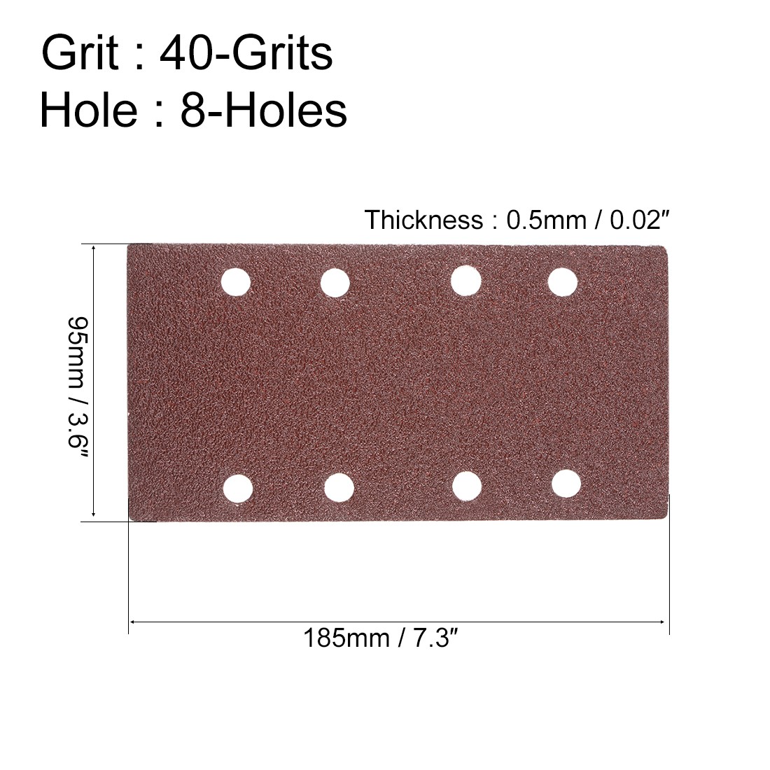 40-Grit 8-Holes Hook and Loop Sanding Sheet 7.3″x3.6″ Wet Dry Sandpaper 5pcs