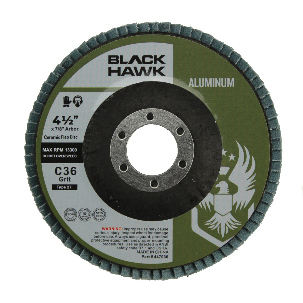 5 Pack – 4.5″ x 7/8″ BHA 60 Grit Stearate Coated Flap Discs for Aluminum T27