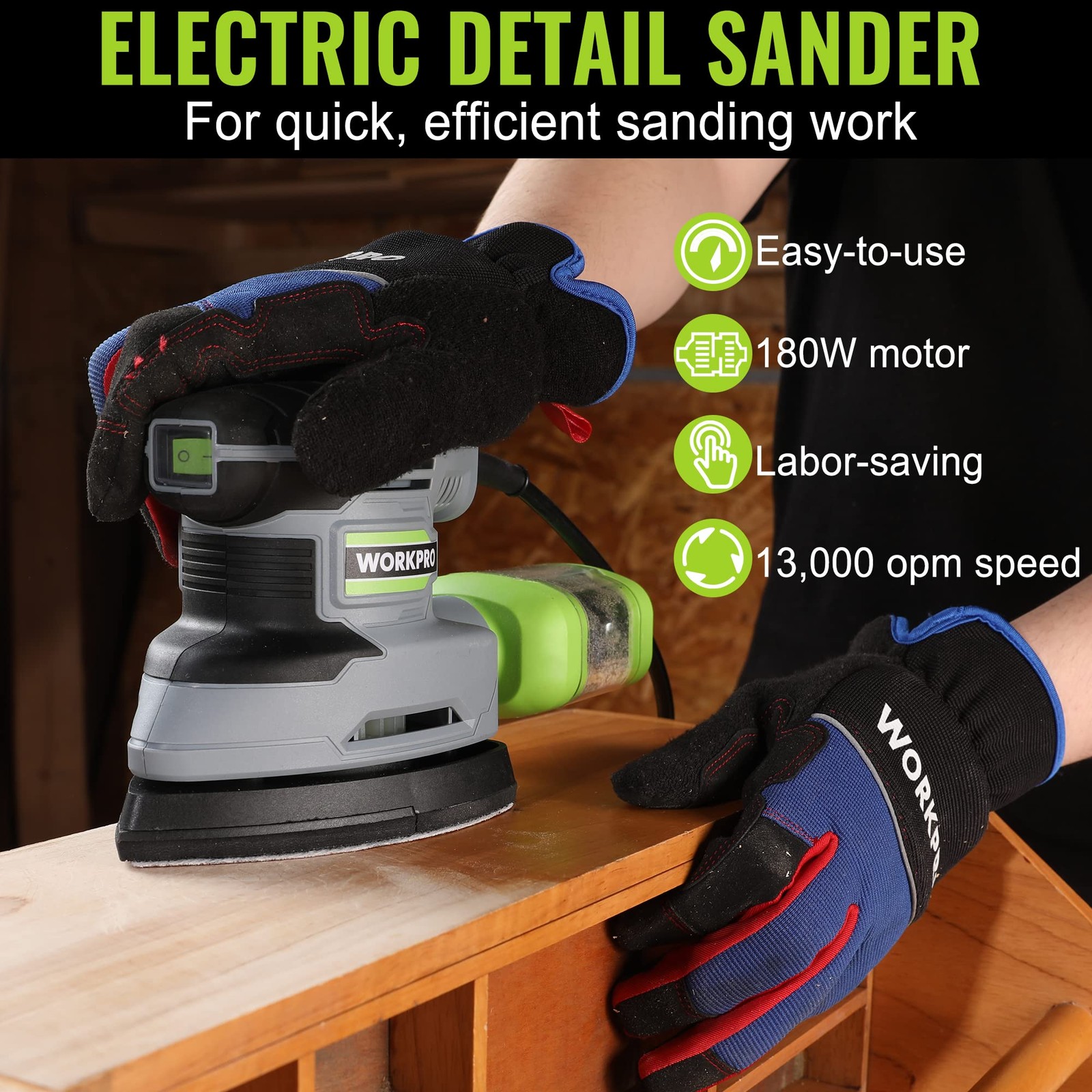 WORKPRO Detail Sander, 13,000 OPM Compact Electric Sander with Dust Collector…