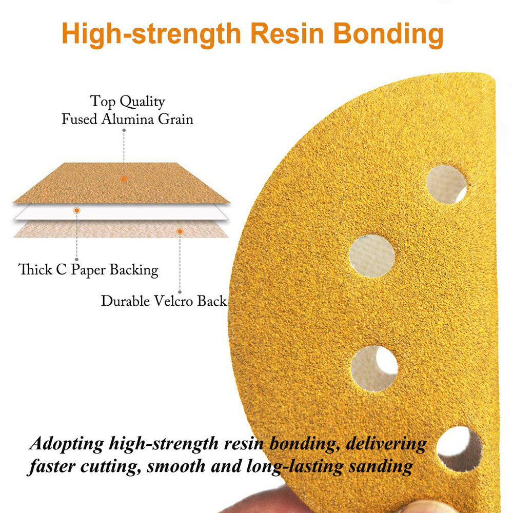 8 Hole Hook & Loop Sanding Disc 5″ 125mm Gold Sandpaper Pad Orbital 40-1000 Grit