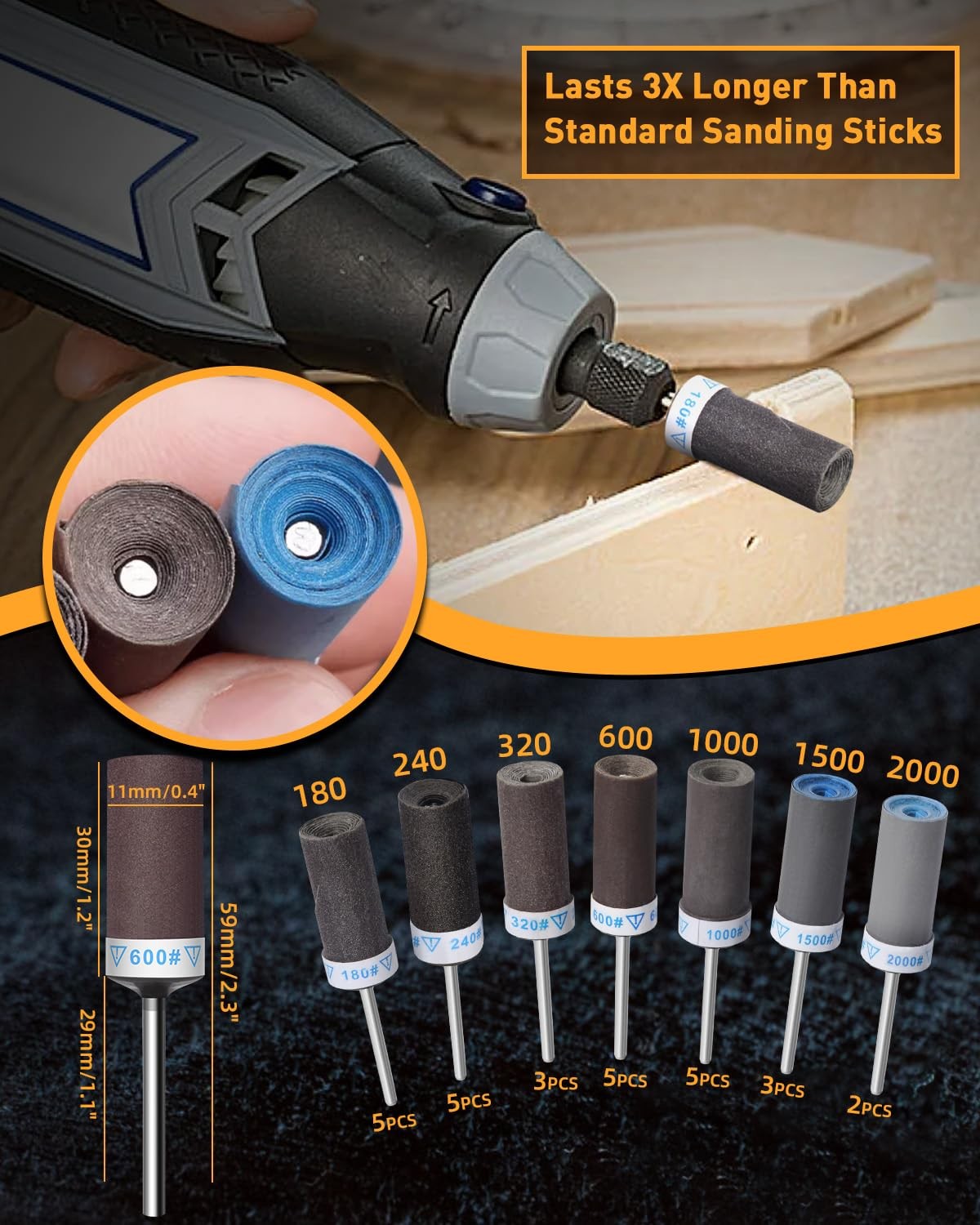 28Pcs Sanding Drums Sandpaper Sticks Set for Dremel Rotary Tool with 1/8″ Sha…