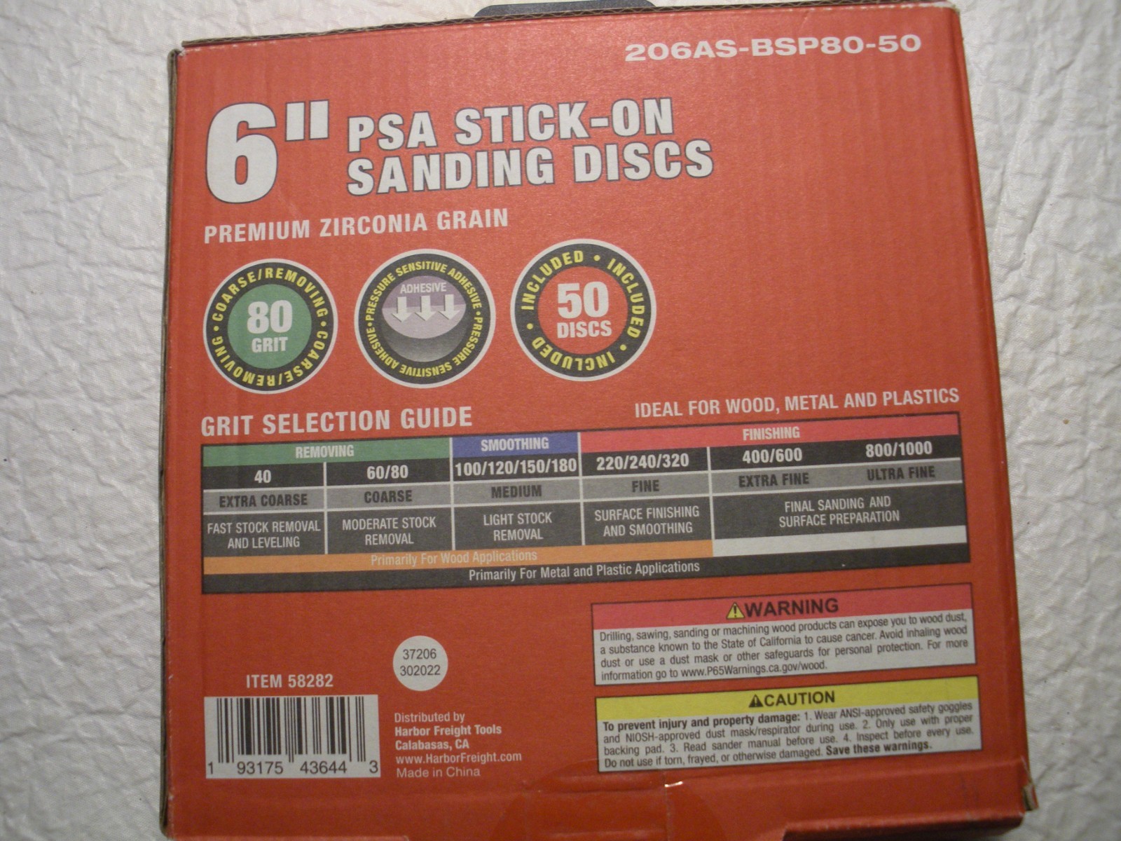 45 pc BAUER 6 in., 80-Grit PSA stick on sanding disc