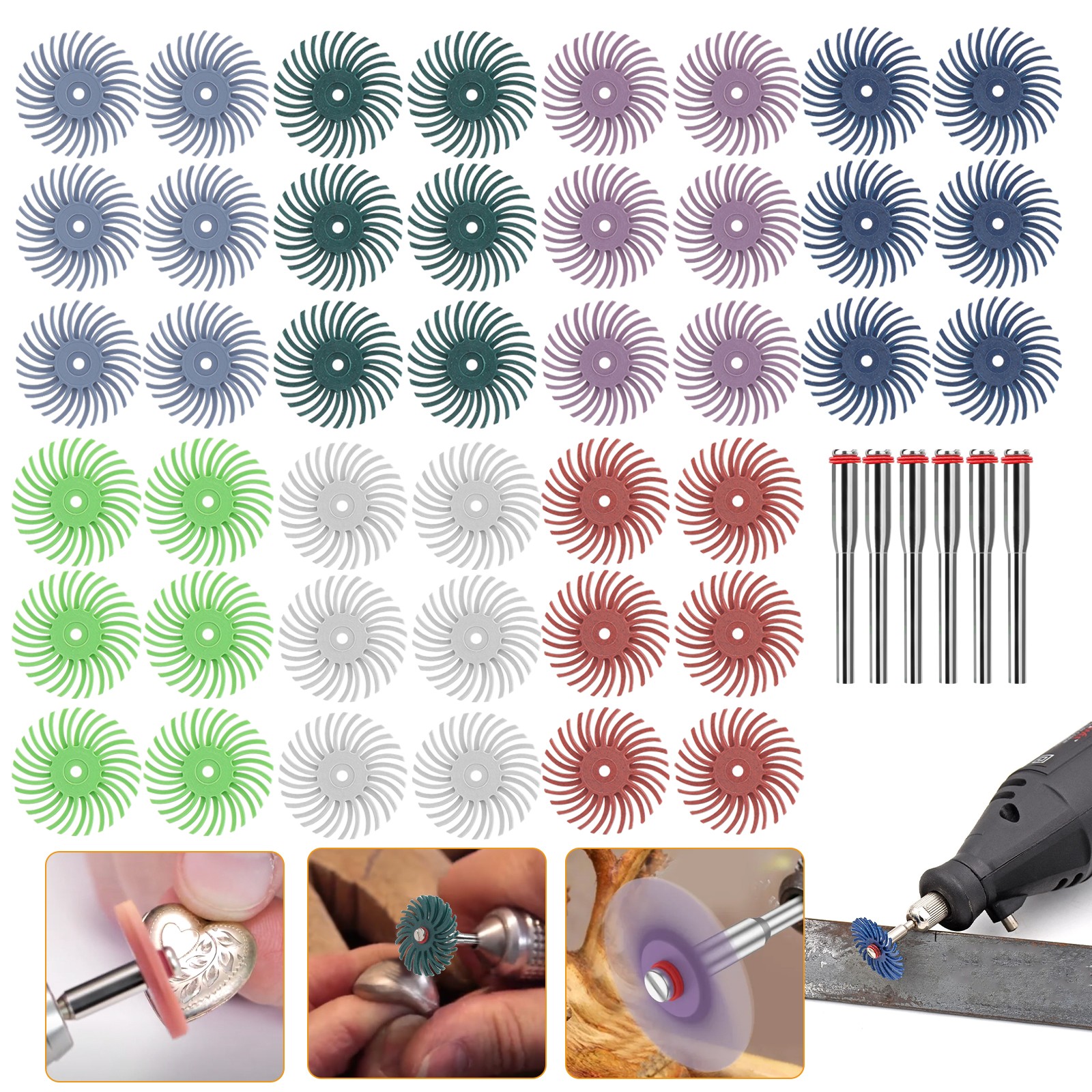 48X 1″ 80-2500# Diamond Radial Bristle Disc Kit for Wood Metal Jewelry Polishing