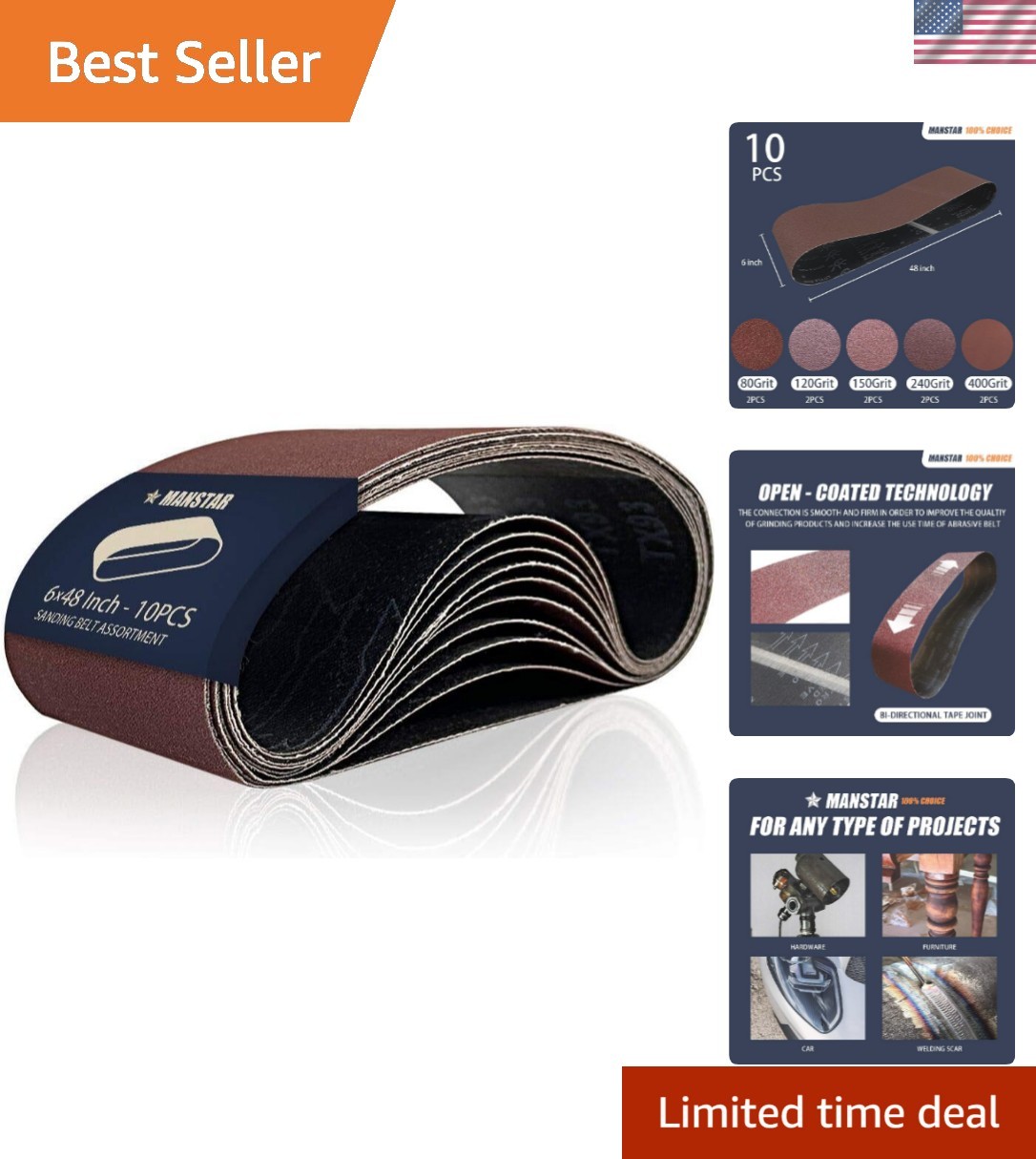 10 Pcs 6 x 48 Inch Sanding Belts in Various Grits – Ideal for Professionals