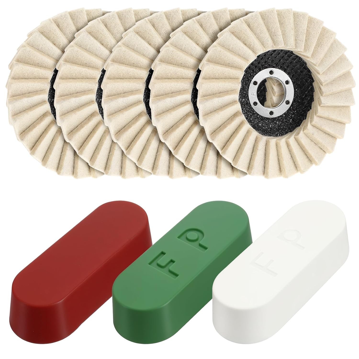 8 Pcs Wool Polishing Wheel Disc Set with Buffing Wheel and Compound, 4 1/2 X 7/8