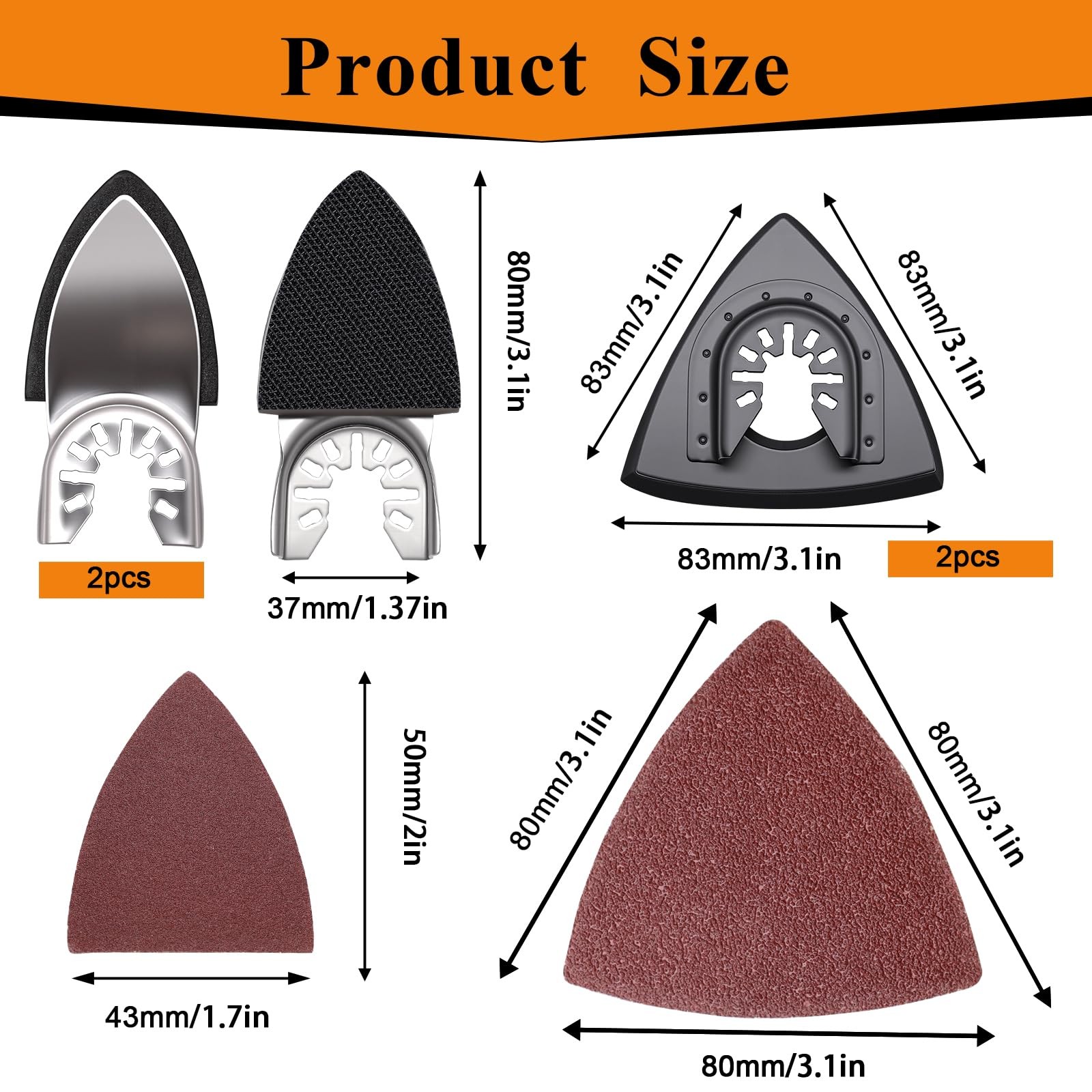 114Pcs Oscillating Tool Sanding Pads Kit 2Pcs Triangle 114Pcs, Brown