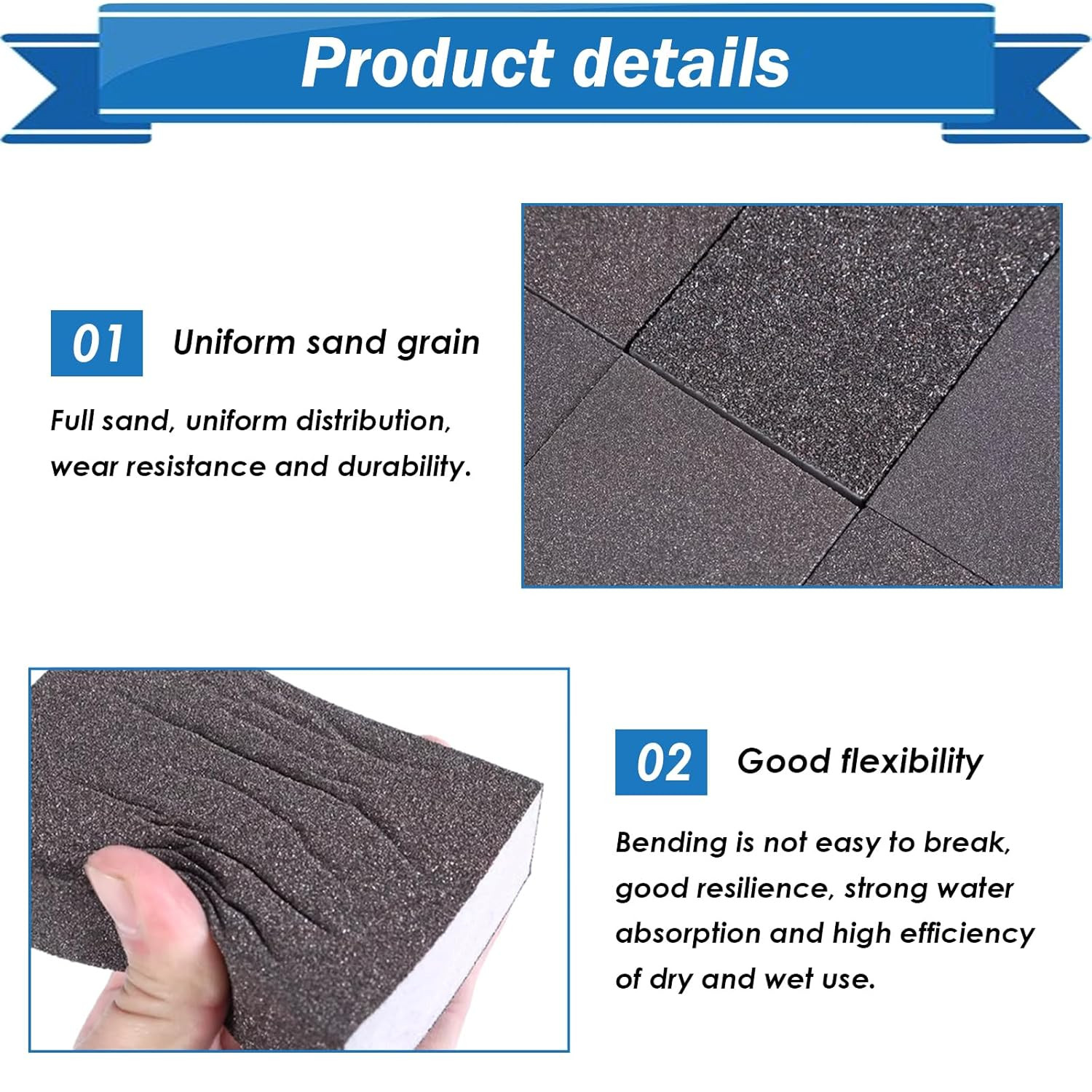 6Pcs Sanding Sponge 60 80 120 220 Coarse Medium Fine Grit Sanding Block Washable
