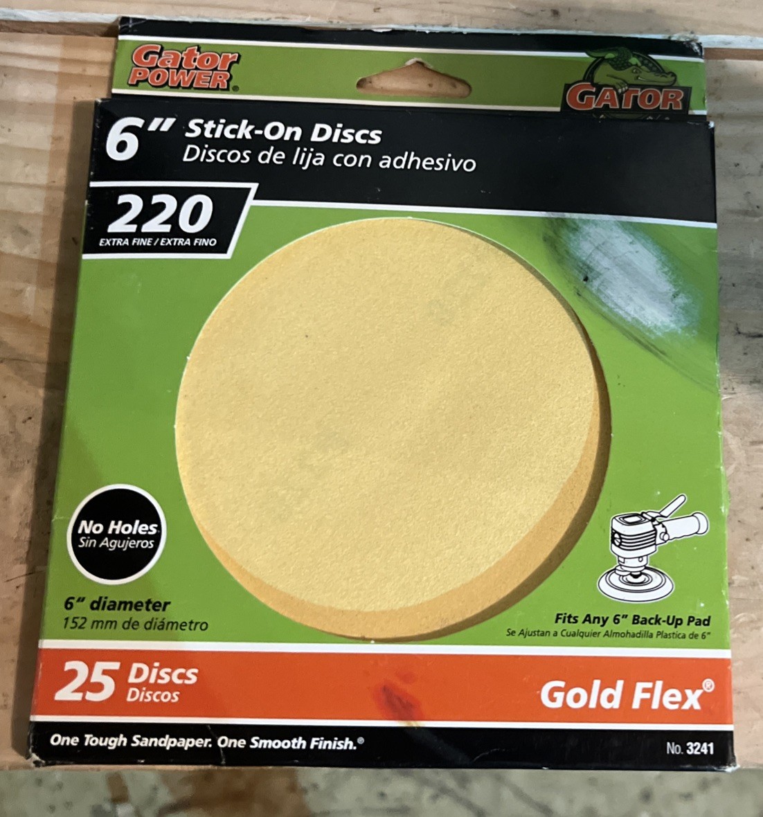 Lot Of 3 Gator Power 6 Inch Stuck On Sanding Discs Gold Flex New 80-120-220 A31